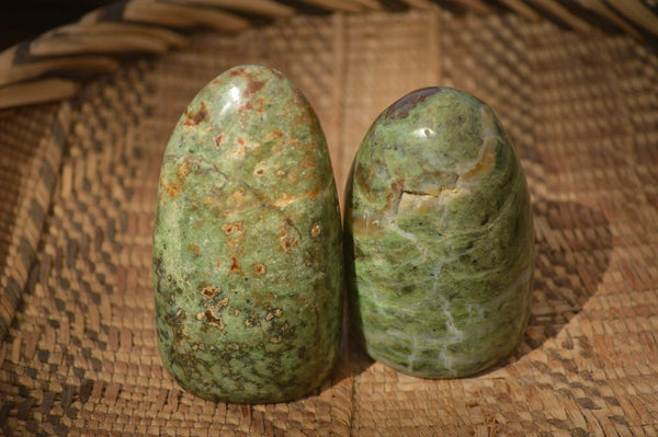 Polished  Green Chrysoprase Standing Free Forms  x 6 From Ambatondrazaka, Madagascar