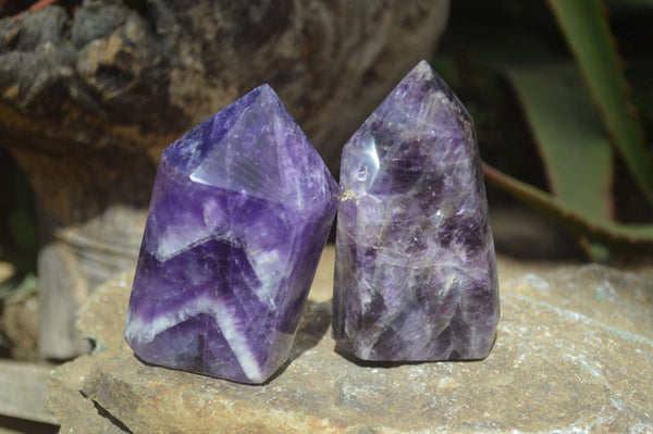 Polished Chevron Amethyst Points x 6 From Zambia