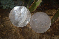 Polished Clear Quartz Crystal Balls x 2 From Ambatondrazaka, Madagascar