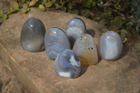 Polished Banded Agate Standing Free Forms  x 6 From West Coast, Madagascar