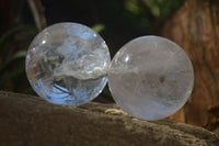 Polished Clear Quartz Crystal Balls x 2 From Ambatondrazaka, Madagascar