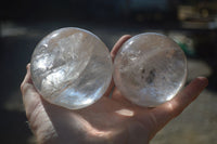 Polished Clear Quartz Crystal Balls x 2 From Ambatondrazaka, Madagascar