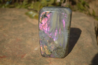 Polished Rare Purple Flash Labradorite Standing Free Forms x 3 From Tulear, Madagascar