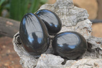 Polished Black Basalt Eggs  x 6 From Madagascar - Toprock Gemstones and Minerals 