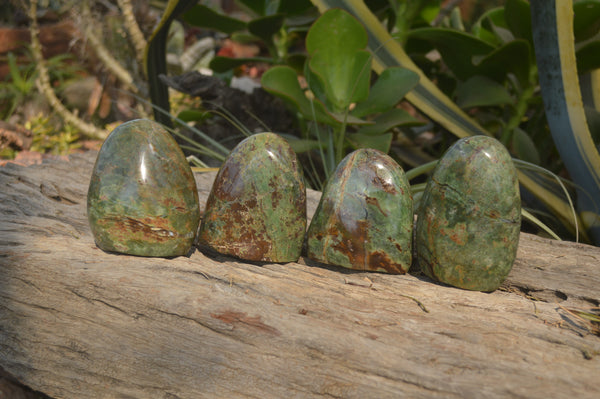 Polished Green Chrysoprase Standing Free Forms  x 4 From Madagascar