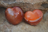 Polished Carnelian Agate Hearts  x 12 From Madagascar