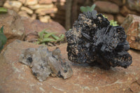 Natural Schorl Black Tourmaline & Smokey Quartz Specimens With Hyalite Opal x 2 From Erongo Mountains, Namibia - TopRock