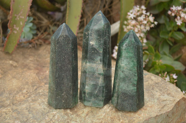 Polished  Emerald Fuchsite Quartz Points  x 3 From Madagascar