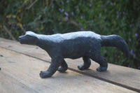 Polished Groovy Black & White Soapstone Honey Badger Carving  x 1 From Zimbabwe - Toprock Gemstones and Minerals 