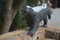 Polished Groovy Black & White Soapstone Honey Badger Carving  x 1 From Zimbabwe - Toprock Gemstones and Minerals 