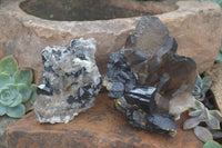 Natural Schorl Black Tourmaline & Smokey Quartz Specimens With Hyalite Opal x 2 From Erongo Mountains, Namibia - TopRock