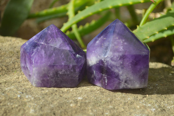 Polished Chevron Amethyst Points x 6 From Zambia