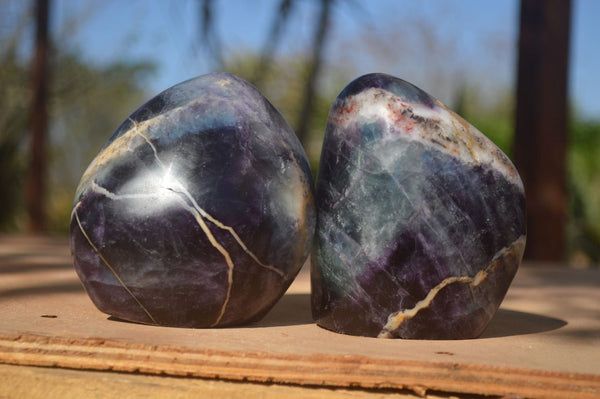 Polished  Watermelon Fluorite Standing Free Forms  x 2 From Uis, Namibia