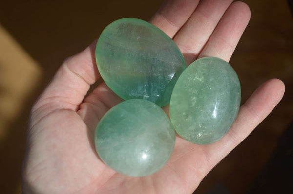 Polished Emerald Fluorite Palm Stones  x 12 From Mandrosonoro, Madagascar