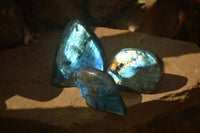 Polished Flashy Labradorite Standing Free Forms  x 3 From Tulear, Madagascar