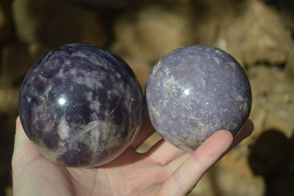 Polished Purple Lepidolite Spheres  x 2 From Madagascar