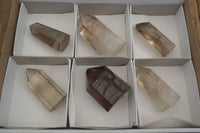 Polished Wispy Phantom Smokey Quartz Points x 6 From Madagascar