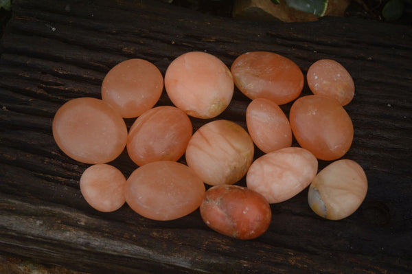 Polished Orange Twist Calcite Galets / Palm Stones x 14 From Maevantanana, Madagascar