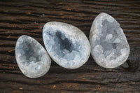 Natural Crystal Centred Blue Celestite Eggs  x 3 From Sakoany, Madagascar - Toprock Gemstones and Minerals 