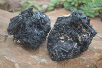 Natural Schorl Black Tourmaline Specimens With Hyalite Opal x 2 From Erongo Mountains, Namibia - TopRock