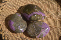 Polished Stichtite & Serpentine Free Forms With Silky Purple Threads x 3 From Barberton, South Africa