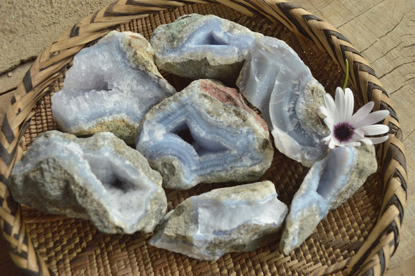 Natural Blue Lace Agate Geode Specimens x 12 From Nsanje, Malawi - TopRock