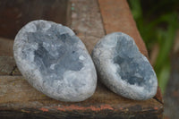 Natural Crystal Centred Blue Celestite Eggs  x 3 From Sakoany, Madagascar - Toprock Gemstones and Minerals 