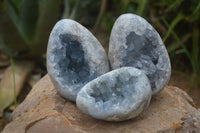 Natural Crystal Centred Blue Celestite Eggs  x 3 From Sakoany, Madagascar - Toprock Gemstones and Minerals 