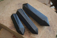 Polished Double Terminated Black Basalt Points  x 3 From Madagascar - Toprock Gemstones and Minerals 