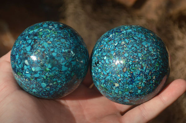 Polished  Conglomerate Chrysocolla Spheres With Azurite & Malachite  x 2 From Congo