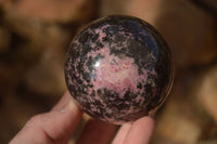 Polished  Pink & Black Rhodonite Spheres x 3 From Madagascar