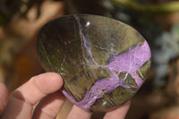 Polished Stichtite & Serpentine Free Forms With Silky Purple Threads x 3 From Barberton, South Africa