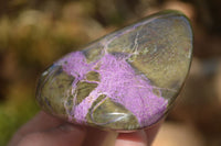 Polished Stichtite & Serpentine Free Forms With Silky Purple Threads x 3 From Barberton, South Africa