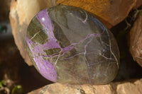 Polished Stichtite & Serpentine Free Forms With Silky Purple Threads x 3 From Barberton, South Africa