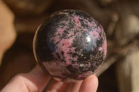 Polished  Pink & Black Rhodonite Spheres x 3 From Madagascar