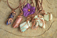 Polished Mixed Jewellery Free Forms With Copper Art Wire Pendants x 6 From Southern Africa - TopRock