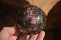 Polished  Pink & Black Rhodonite Spheres x 3 From Madagascar