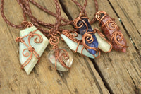 Polished Mixed Jewellery Free Forms With Copper Art Wire Pendants x 6 From Southern Africa - TopRock