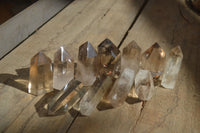 Polished Wispy Phantom Smokey Quartz Points x 12 From Madagascar