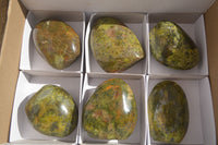 Polished  Green Opal Standing Free Forms  x 6 From Antsirabe, Madagascar