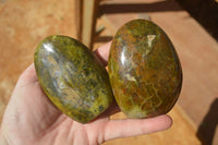 Polished  Green Opal Standing Free Forms  x 6 From Antsirabe, Madagascar