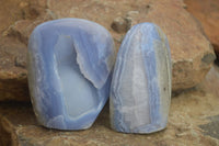 Polished Blue Lace Agate Standing Free Forms  x 2 From Nsanje, Malawi - Toprock Gemstones and Minerals 