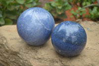 Polished Blue Lazulite Spheres  x 2 From Madagascar - Toprock Gemstones and Minerals 