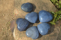 Polished Blue Lazulite Hearts  x 6 From Madagascar