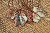 Polished Mixed Jewellery Free Forms With Copper Art Wire Pendants x 6 From Southern Africa - TopRock