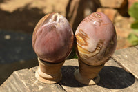 Polished Petrified Red Podocarpus Wood Eggs x 4 From Mahajanga, Madagascar - TopRock