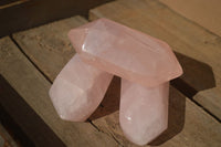 Polished Double Terminated Rose Quartz Points x 4 From Ambatondrazaka, Madagascar