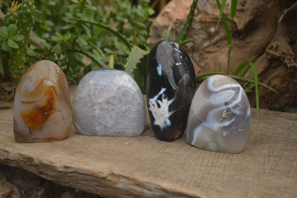 Polished Mixed Agate Standing Free Forms  x 4 From West Coast, Madagascar