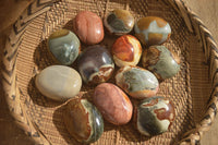 Polished  Polychrome / Picasso Jasper Palm Stones  x 12 From Madagascar