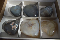 Polished Large Agate Gemstone Hearts x 6 From Madagascar